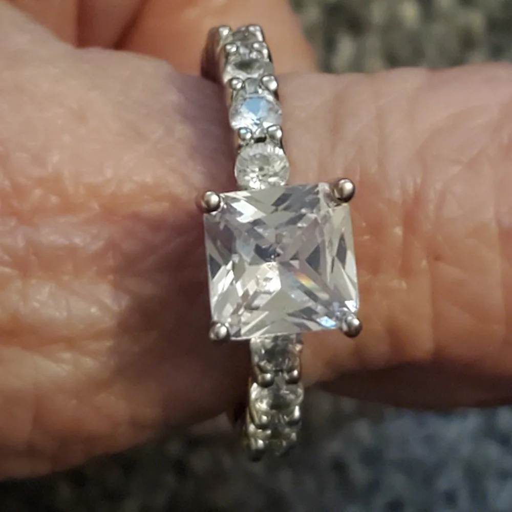 925 sterling silver princess cut diamond cz eternity ring
